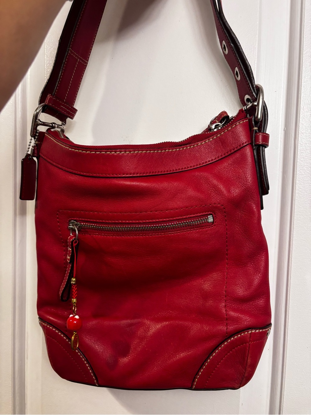 Red Leather Shoulder Bag - Women's Crossbody